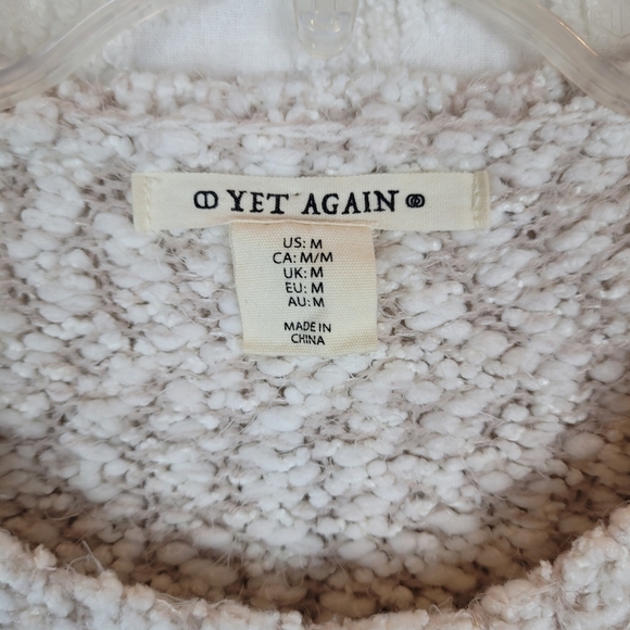 Yet Again ivory and tan loose knit chunky nubby crew neck sweater cozy beachy M - Picture 3 of 9